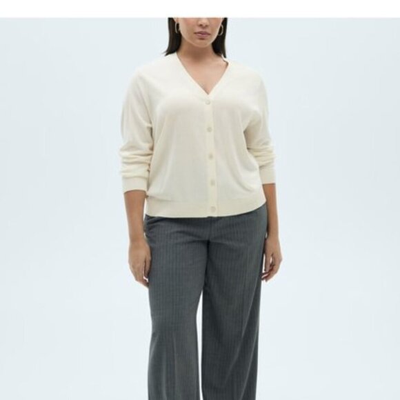 Mango Silk-Blend Ribbed Cardigan Ecru | Size L | Flawed - Picture 6 of 13